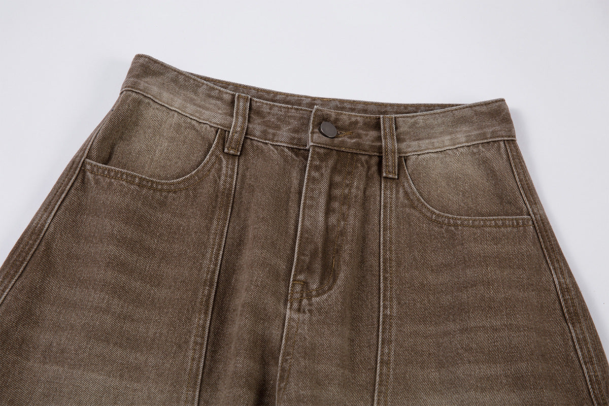 Washed Cargo Wide Leg Denim Jeans WN25392
