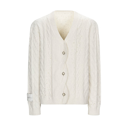 Pearl V-neck Cable Knit Cardigan WN10815