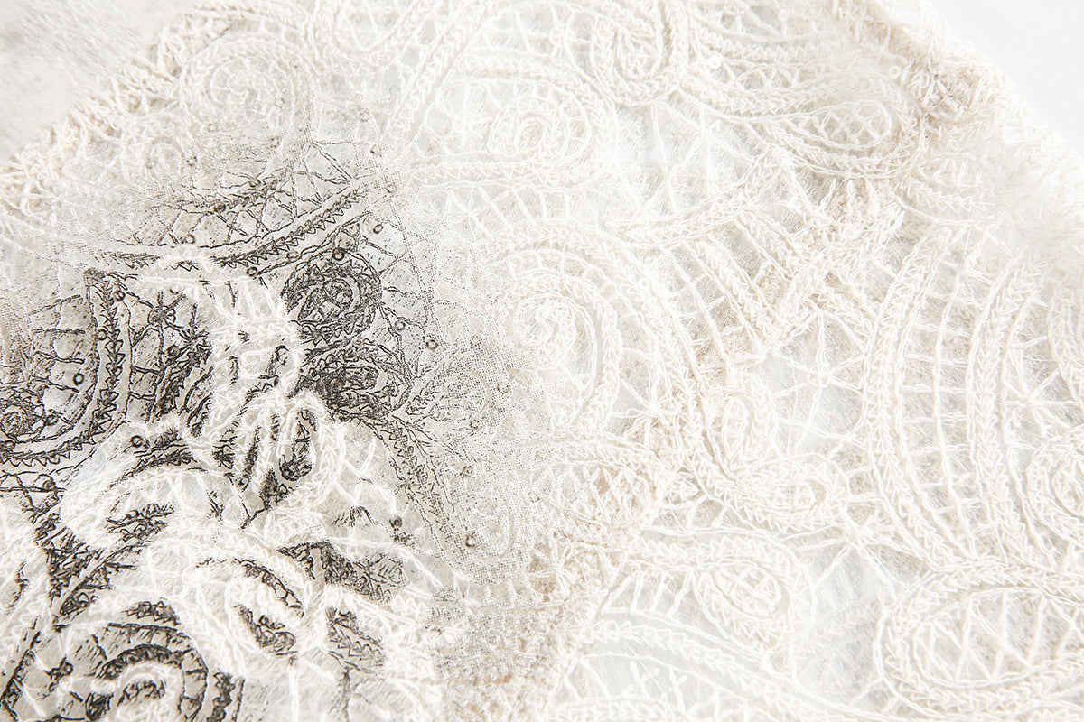 Graffiti Lace Cutout Short Sleeve Shirt WN16181