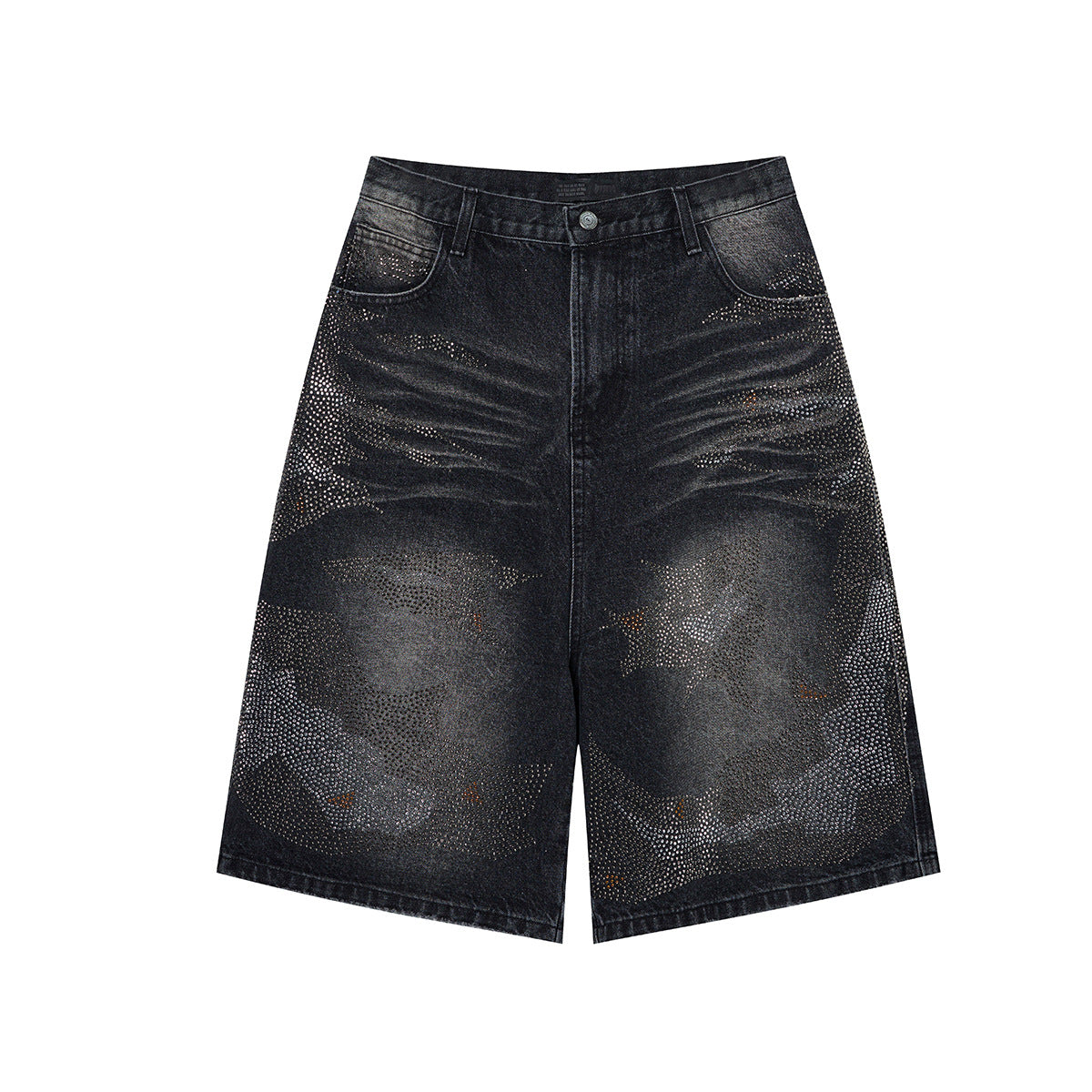 Rhinestone Camouflage Wash Denim Half Pants WN25558