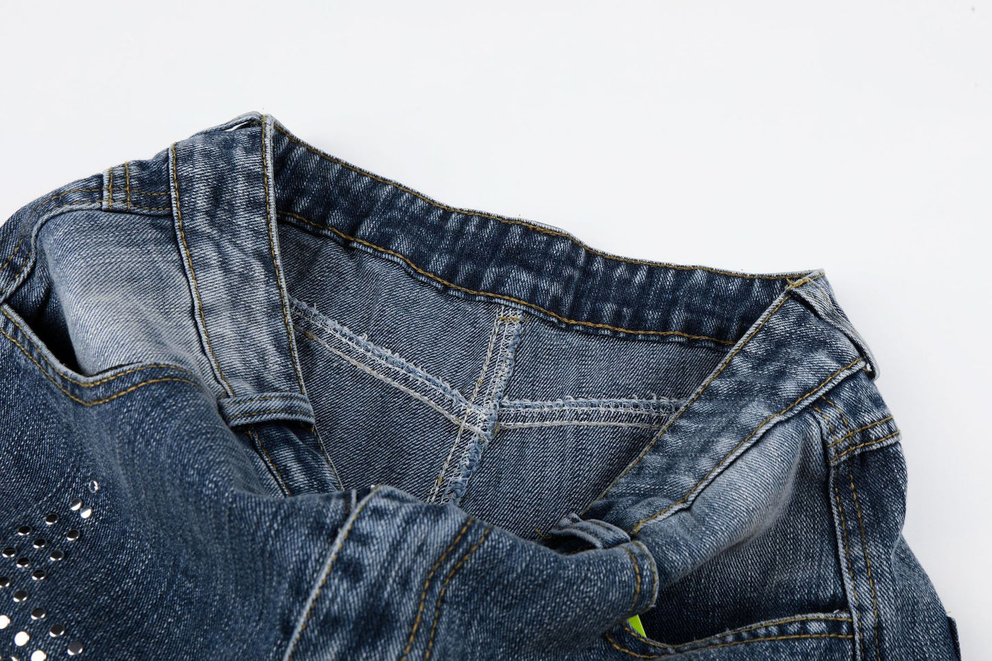 Washed Star Rhinestone Wide Leg Denim Jeans WN25458