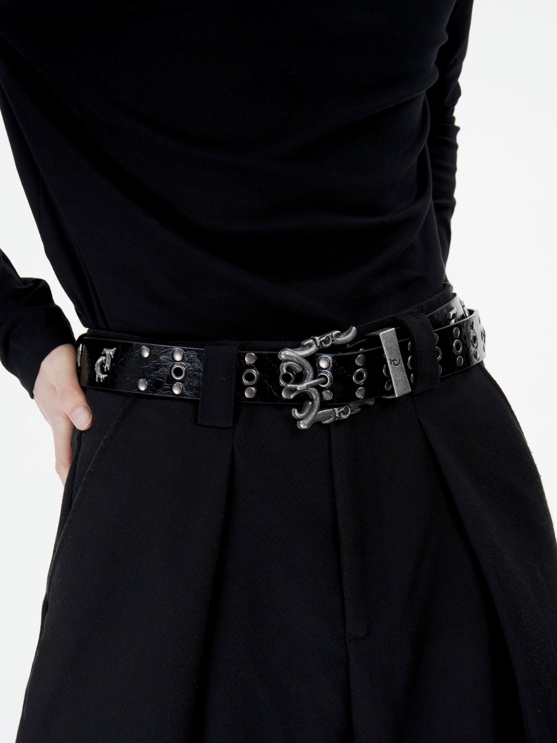 Metal Logo Studded PU Leather Belt WN11610