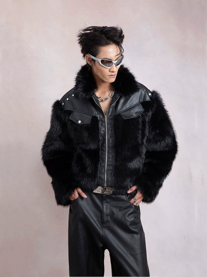 Patchwork Fale Fur PU Leather Jacket WN9270