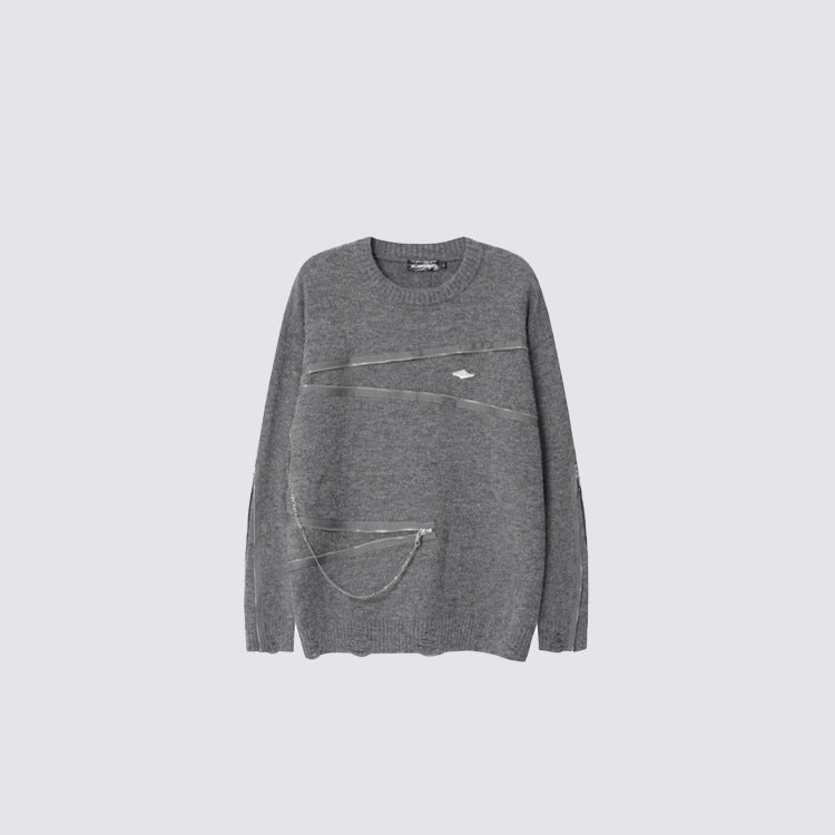 Asymmetric Zipper Detail Oversize Knit Sweater WN28124