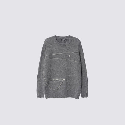 Asymmetric Zipper Detail Oversize Knit Sweater WN28124
