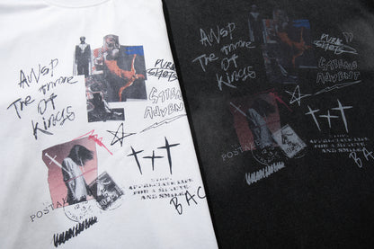Washed Handwriting Print Short Sleeve T-Shirt WN25809