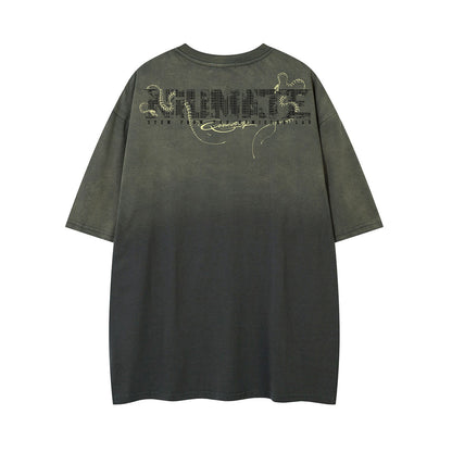 Gradient Embroidery Letter Short Sleeve T-Shirt WN26940