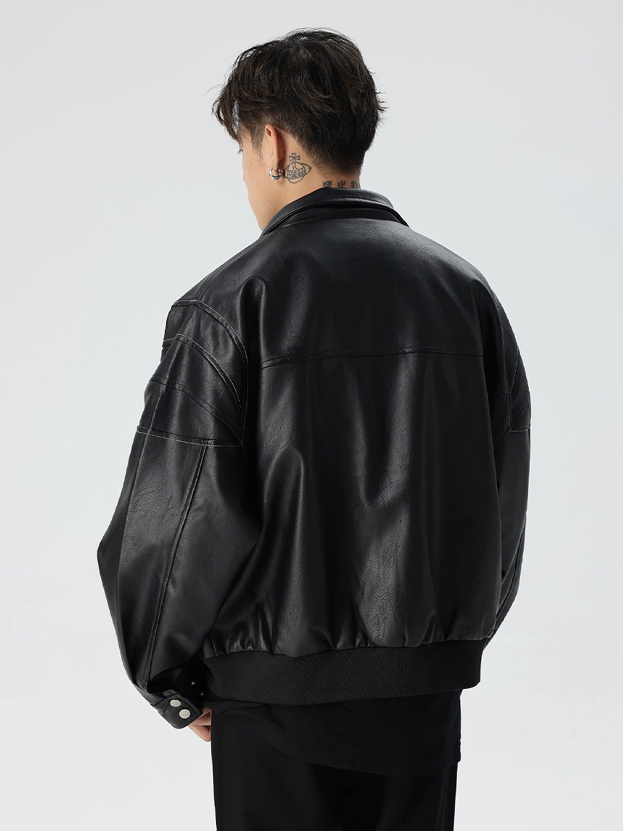 Zipper Design PU Leather Oversize Jacket WN17572