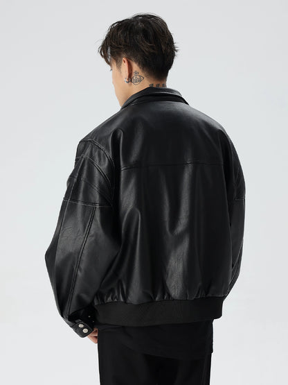 Zipper Design PU Leather Oversize Jacket WN17572
