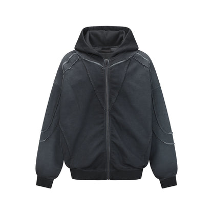 Heavyweight Cut Design Zipper Hoodie WN21038