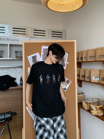 Shoulder-Pad Print Cotton Oversize Short Sleeve T-Shirt WN19834