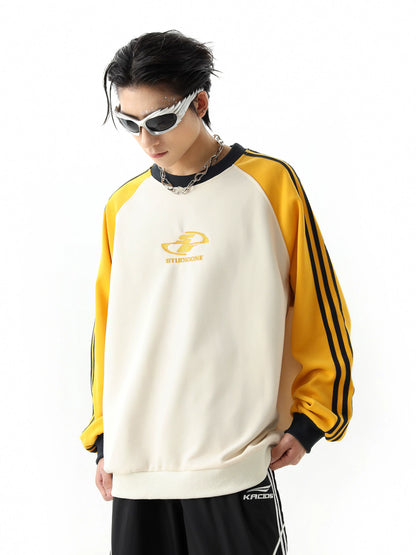 Stripe Raglan Sleeve Embroidery Oversize Sweatshirt WN10445