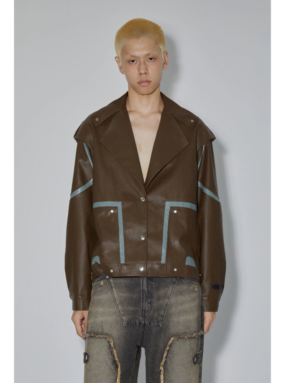 PU Leather Jacket & Bicolor PU Leather Pants Setup WN18965