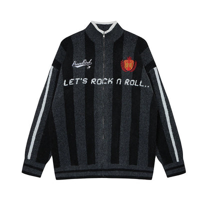 Badge Embroidery Zipper Knit Cardigan WN21050