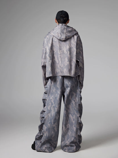 Camouflage Oversize Short Hooded Jacket & Cargo Pants Setup WN13314
