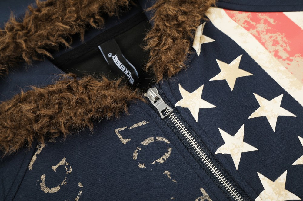 Fake Fur Graphic Print Zipper Hoodie WN27790