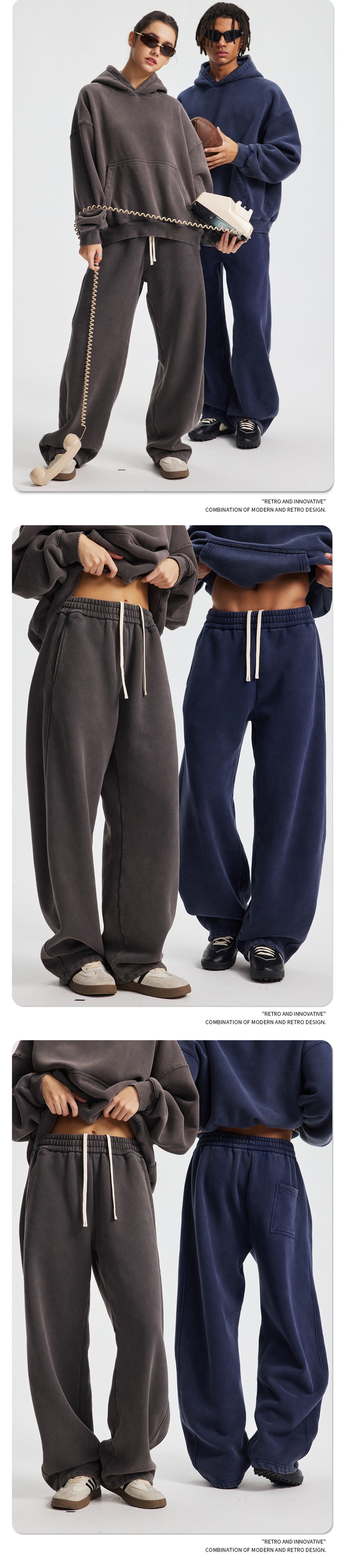 Fleece Lining Zip-Up Wax Dye Sweatpants WN23111-K