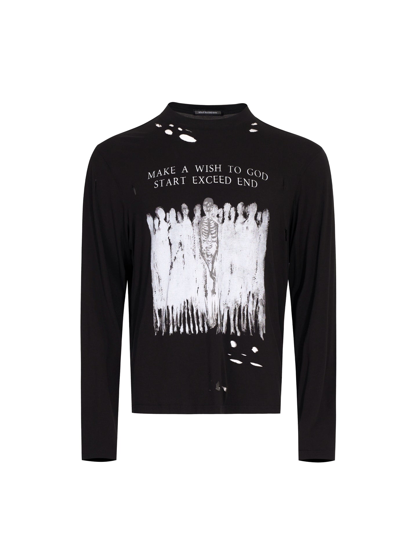 Skull Print Washed Damage Long Sleeve T-Shirt WN21771