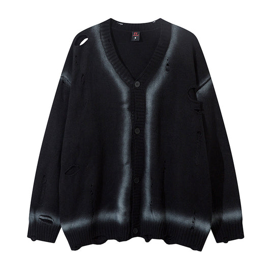 Graffiti Spray-Paint Damage Knit Cardigan WN11173