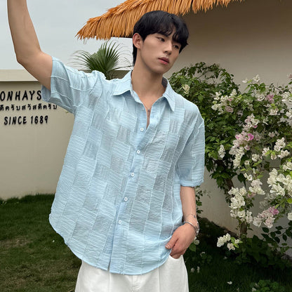 Geometric Texture Oversize Short Sleeve Shirt WN24862