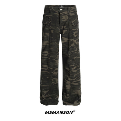 Straight Leg Camouflage Multi-Pocket Cargo Denim Jeans WN18647