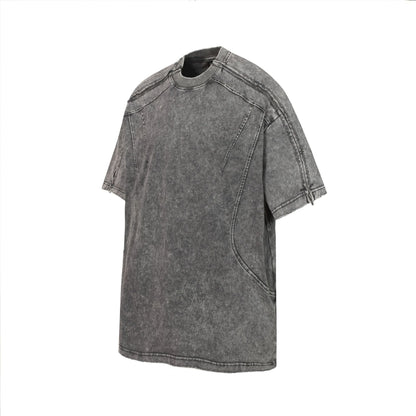 Washed Panel Design Zipper Detail Short Sleeve T-Shirt WN25377