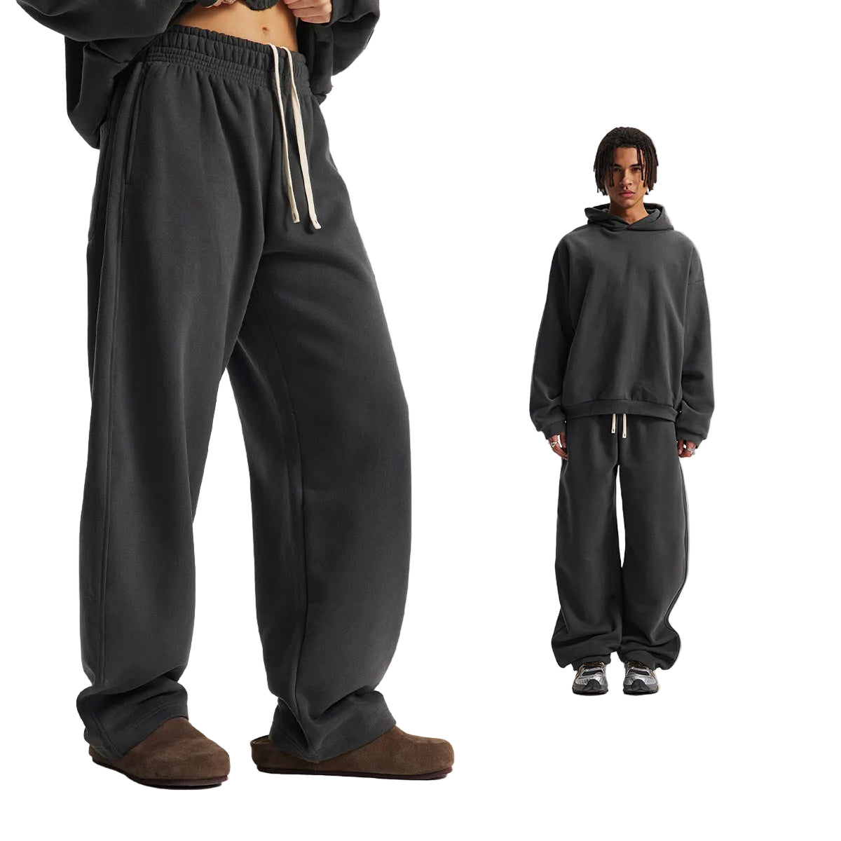 Fleece Lining Oversize Hoodie & Wide Leg Sweatpants Setup WN23113