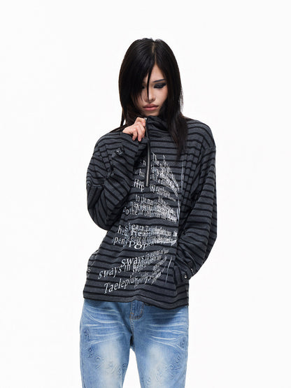 Stripe Slogan Foil Print Stud Zipper Hoodie WN27293