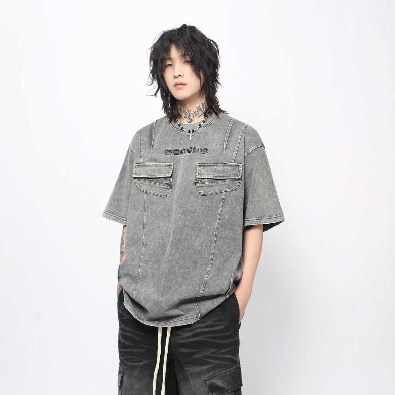 Pleats Cargo Washed Short Sleeve T-Shirt WN24470