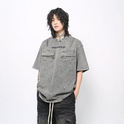 Pleats Cargo Washed Short Sleeve T-Shirt WN24470