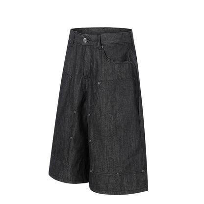 Raw Denim Rivet Wide Leg Half Pants WN26059