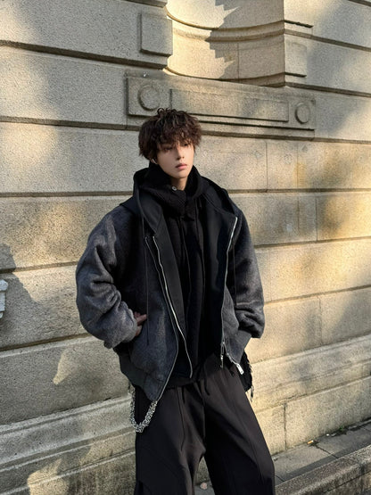 Fake Layered Hooded Thick Wool Jacket WN23175