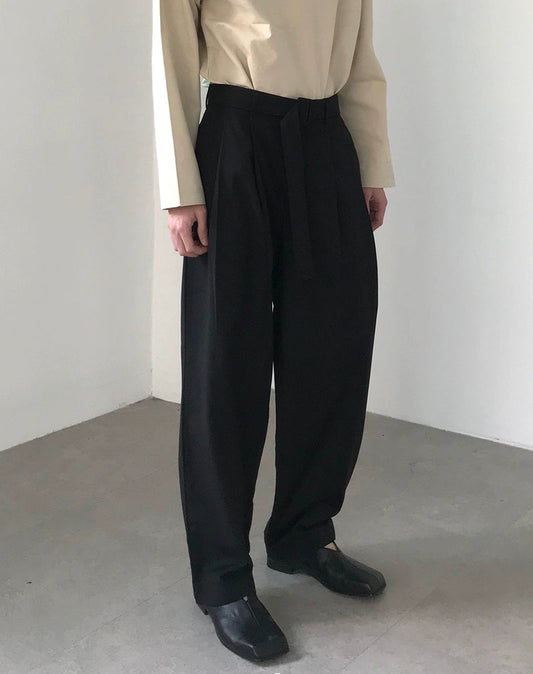 Belted Opaque Straight Leg Pants WN21543