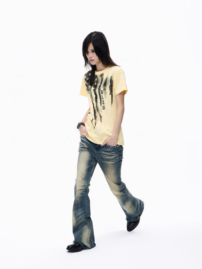 Whisker Stud Snakeskin Panel Flare Denim Jeans WN27297