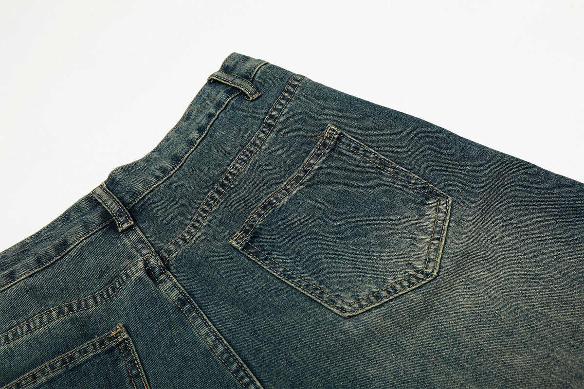 Washed Embroidery Wide Leg Denim Jeans WN25406
