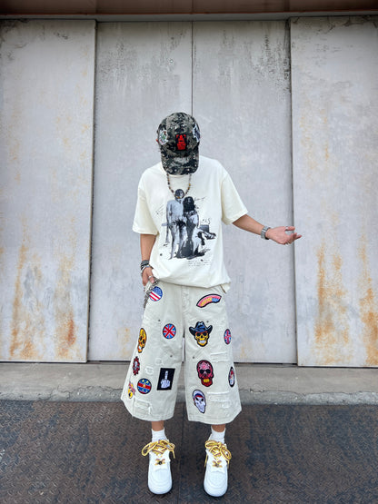 Multi Patch Damage Denim Half Jeans & Denim Jeans WN24067