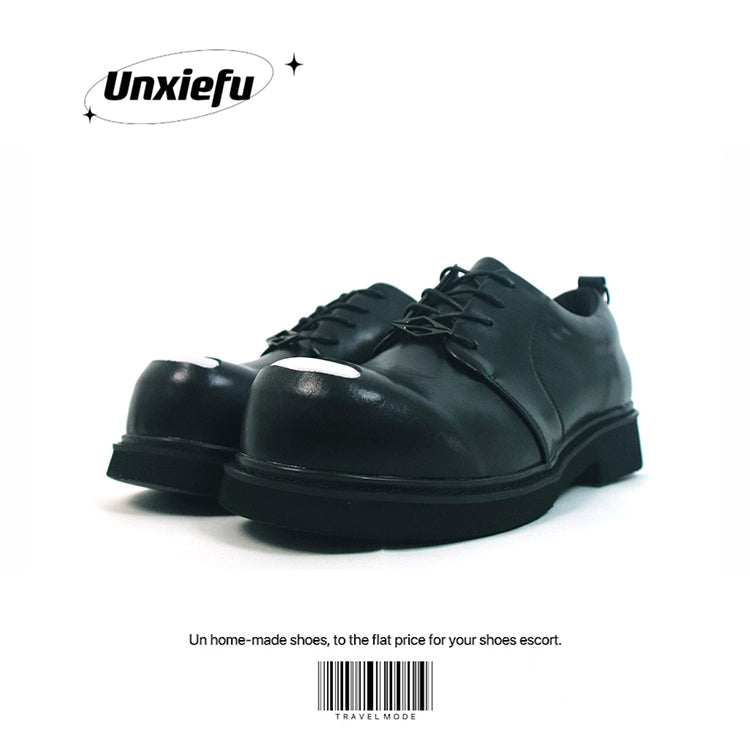 Steel Toe Round Head Chunky Sole Leather Derby Shoes WN20785