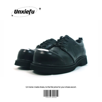 Steel Toe Round Head Chunky Sole Leather Derby Shoes WN20785