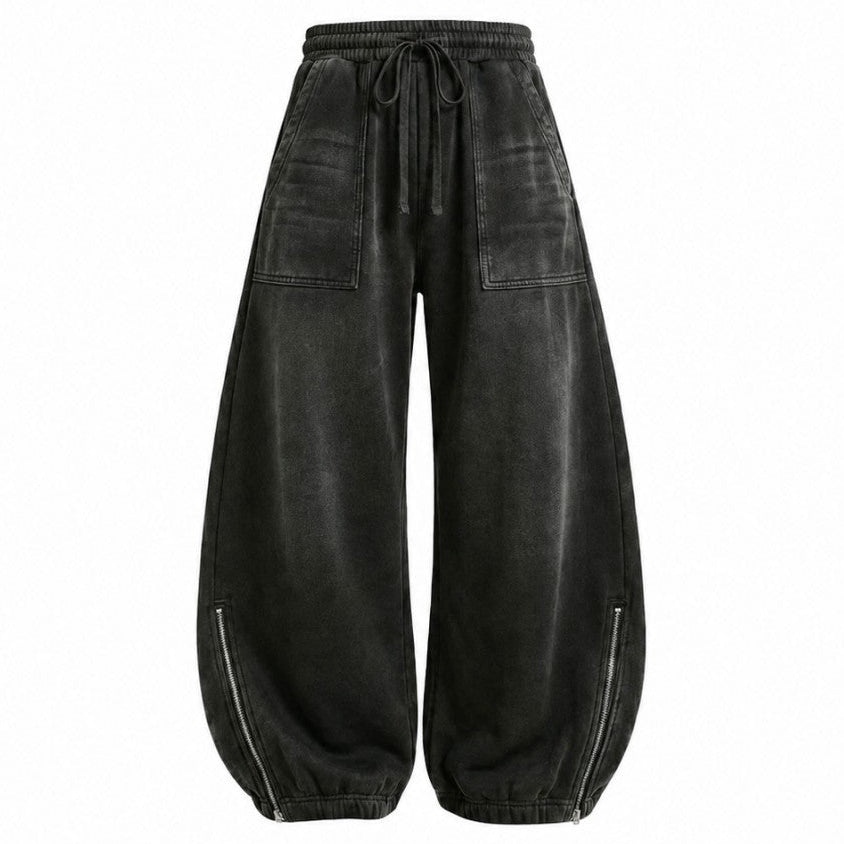 Washed Cargo Pocket Wide Leg Denim Jeans WN28019