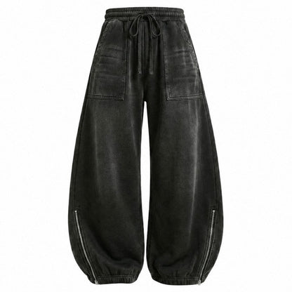 Washed Cargo Pocket Wide Leg Denim Jeans WN28019