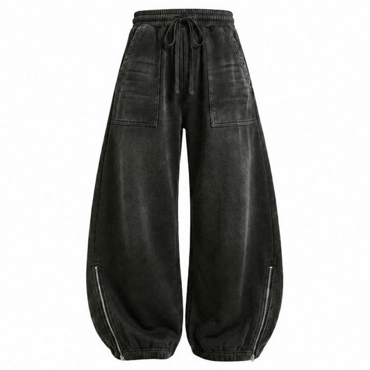 Washed Cargo Pocket Wide Leg Denim Jeans WN28019