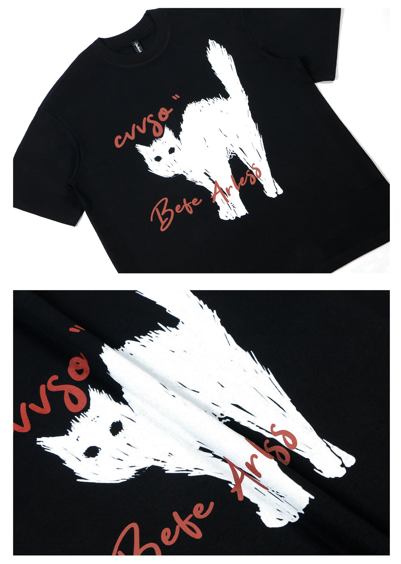 Cat Graphic Letter Print Short Sleeve T-Shirt WN26246