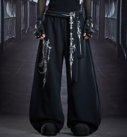 Graphic Print Detachable Strap Wide Leg Sweatpants WN22856