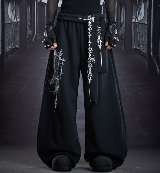 Graphic Print Detachable Strap Wide Leg Sweatpants WN22856