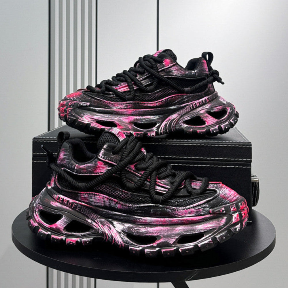 Paint Splash Mesh Chunky Sole Sneakers WN24628