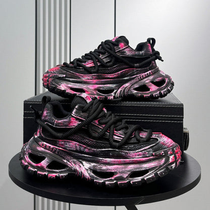 Paint Splash Mesh Chunky Sole Sneakers WN24628