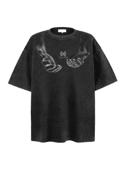 Washed Oversize Print Short Sleeve T-Shirt WN5851