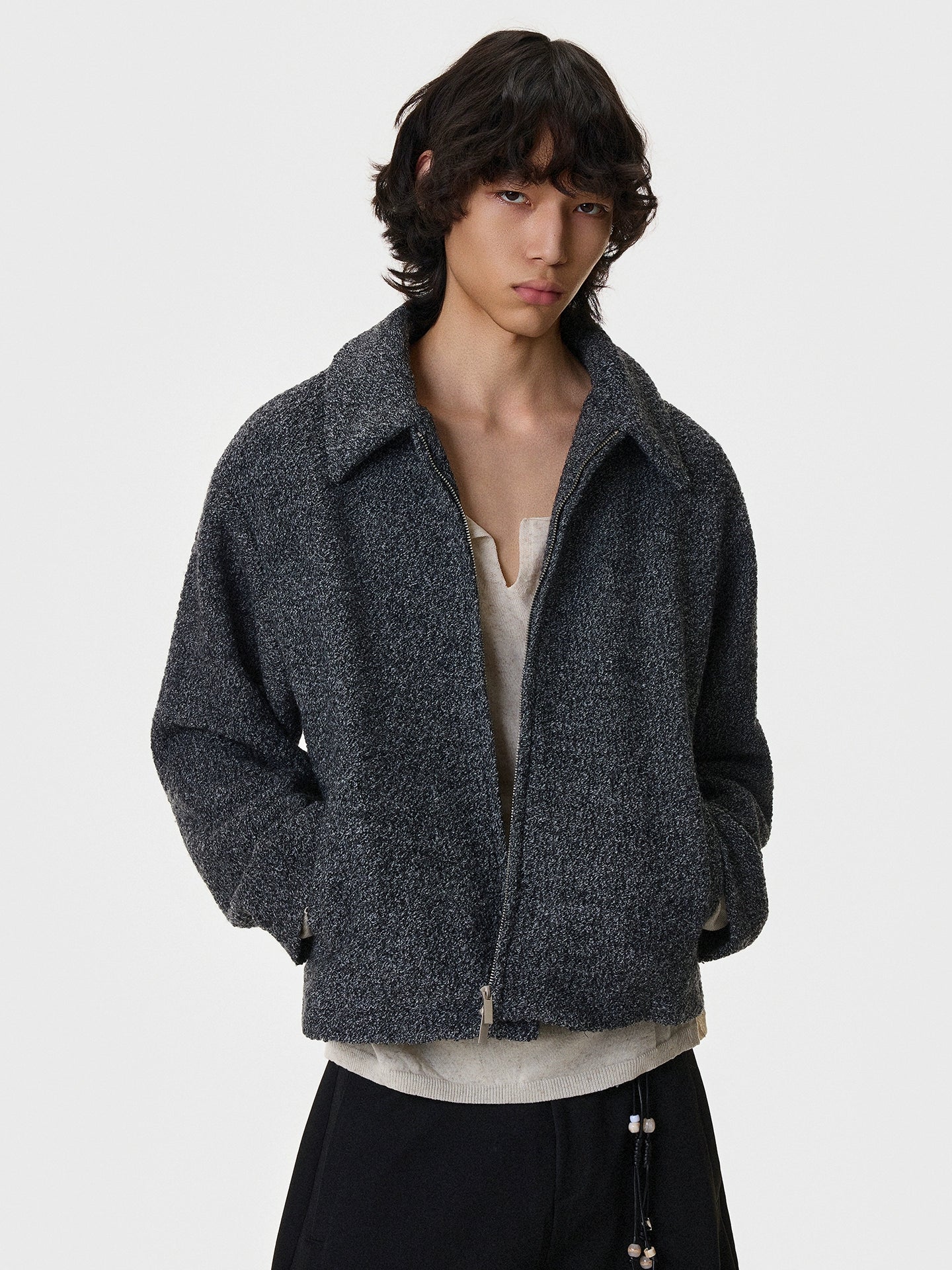 Textured Shoulder-Pad Short Zipper Jacket WN21401