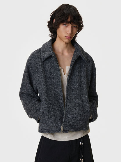 Textured Shoulder-Pad Short Zipper Jacket WN21401