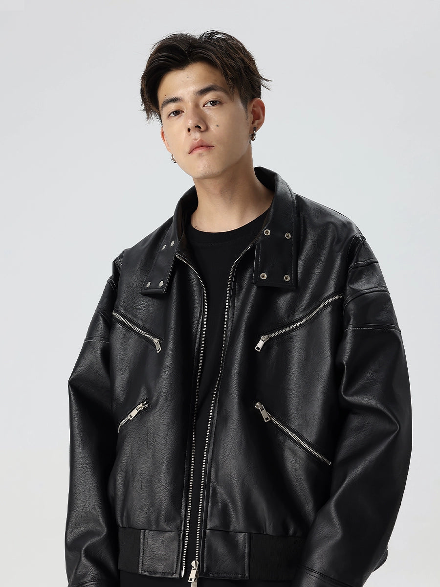 Zipper Design PU Leather Oversize Jacket WN17572